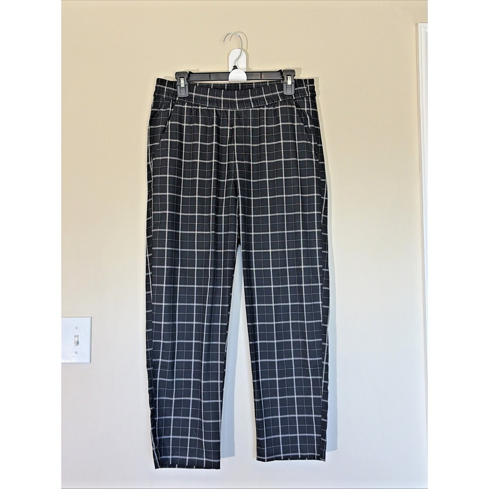 GAP Black Plaid Check Flat Front Easy Pants Womens Medium Business Casual Office